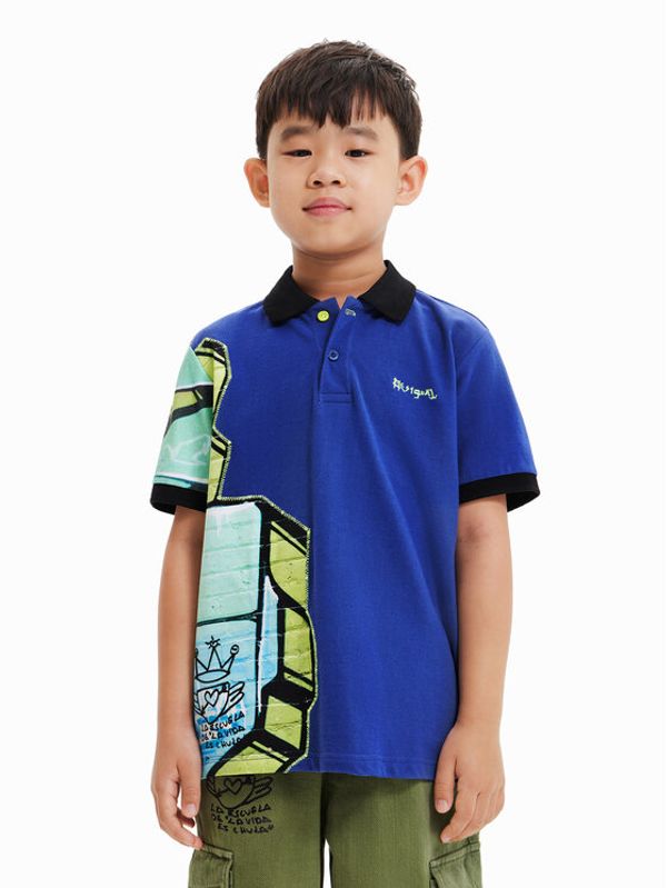 Desigual Desigual Тениска с яка и копчета 23SBLK02 Тъмносин Regular Fit