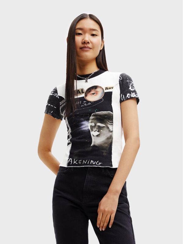 Desigual Desigual Тишърт Real Artoholic 22WWTK25 Бежов Slim Fit