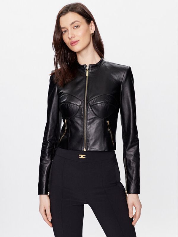 Elisabetta Franchi Elisabetta Franchi Кожено яке GD-27Z-31E2-V950 Черен Regular Fit