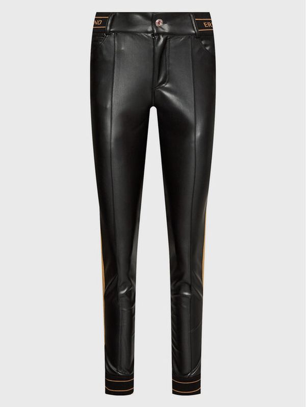 Ermanno Firenze Ermanno Firenze Панталони от имитация на кожа P008ES2 Черен Slim Fit