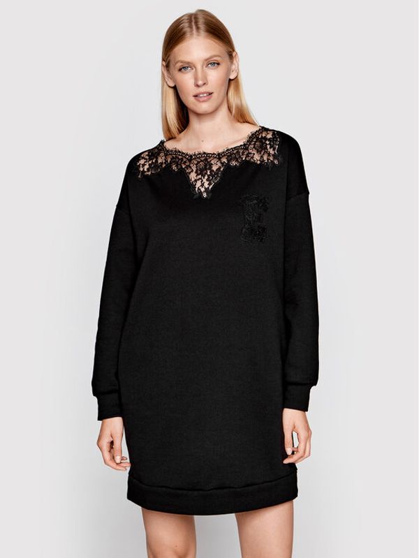 Ermanno Firenze Ermanno Firenze Плетена рокля Q016ED4 Черен Relaxed Fit