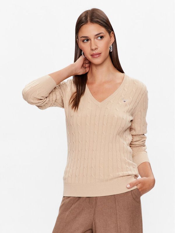 Gant Gant Пуловер Stretch Cable 480022 Бежов Slim Fit
