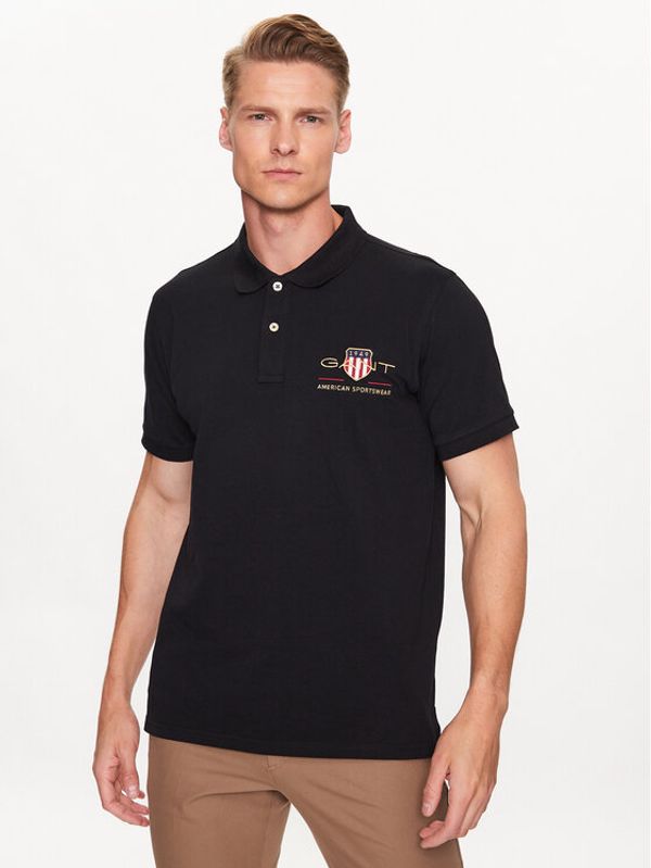 Gant Gant Тениска с яка и копчета 2002014 Черен Regular Fit