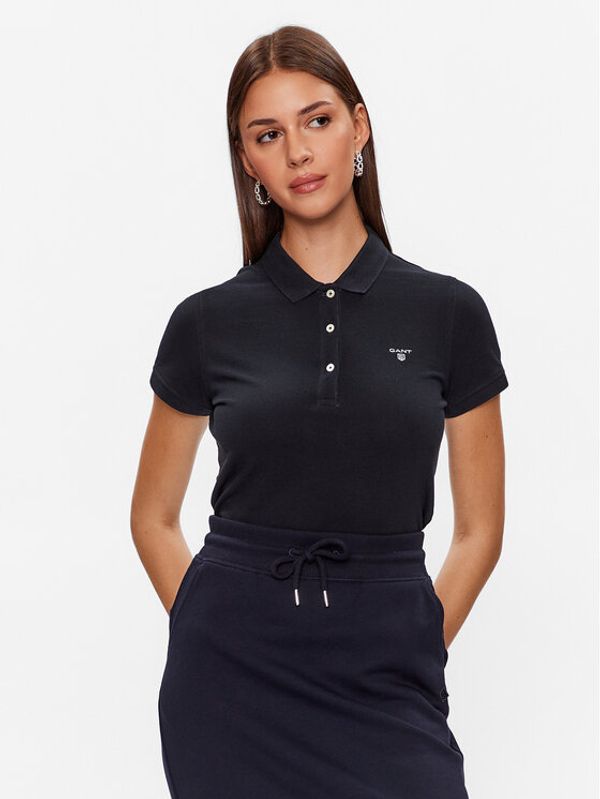 Gant Gant Тениска с яка и копчета Summer Pique 409504 Черен Regular Fit