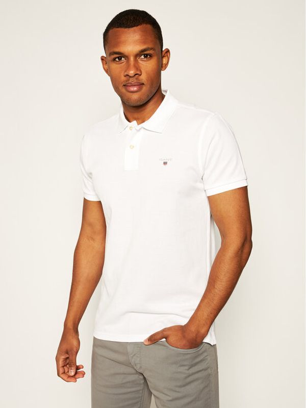Gant Gant Тениска с яка и копчета The Original Pique Ss Rugger 2201 Бял Regular Fit