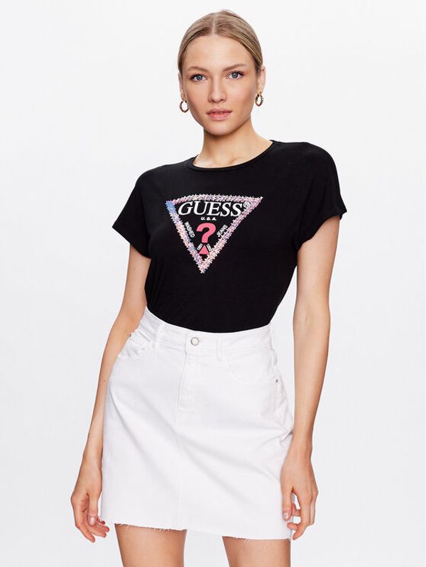 Guess Guess Блуза Flowers Triangle W3GI39 K68D2 Черен Oversize