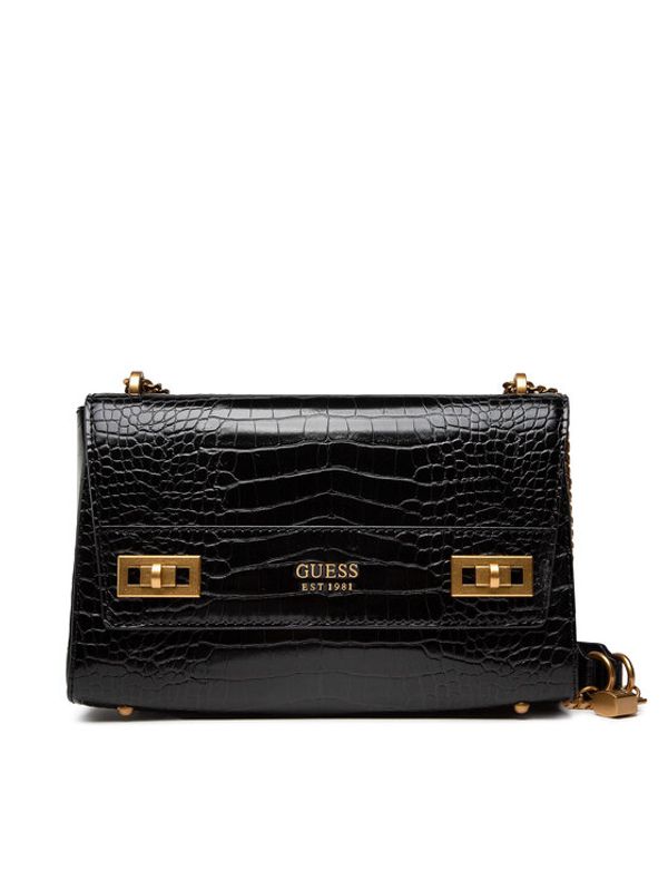 Guess Guess Дамска чанта Katey Croc Flap Shoulder Bag HWCB8494190 Черен