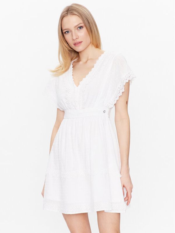 Guess Guess Ежедневна рокля Valeria W3GK47 WFDN0 Бял Regular Fit