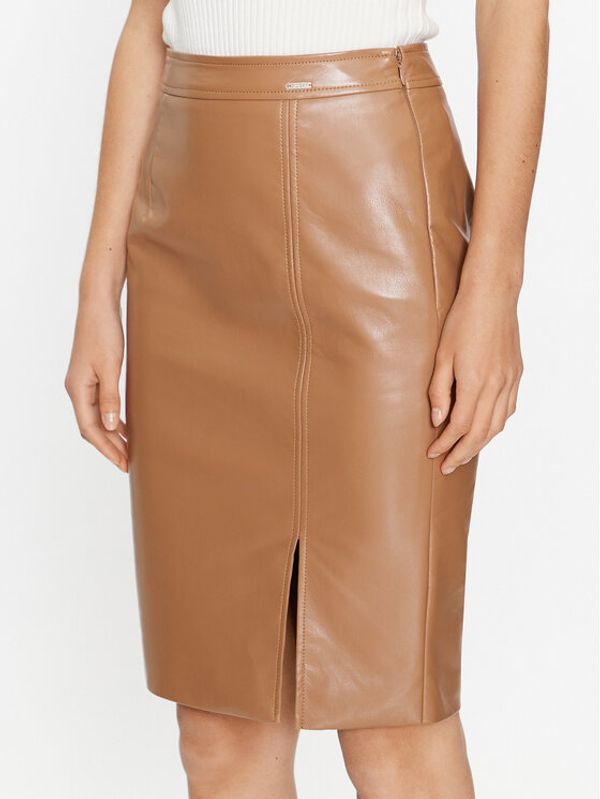 Guess Guess Кожена пола Giorgia W3BD0A WF8P0 Бежов Slim Fit