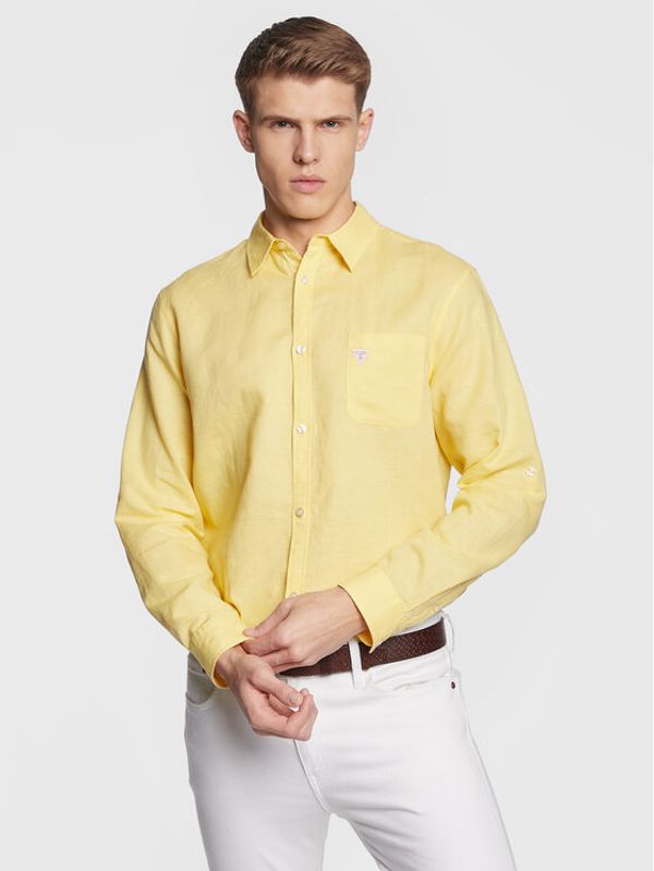 Guess Guess Риза Roll-Up F3GH00 WO07S Бежов Regular Fit