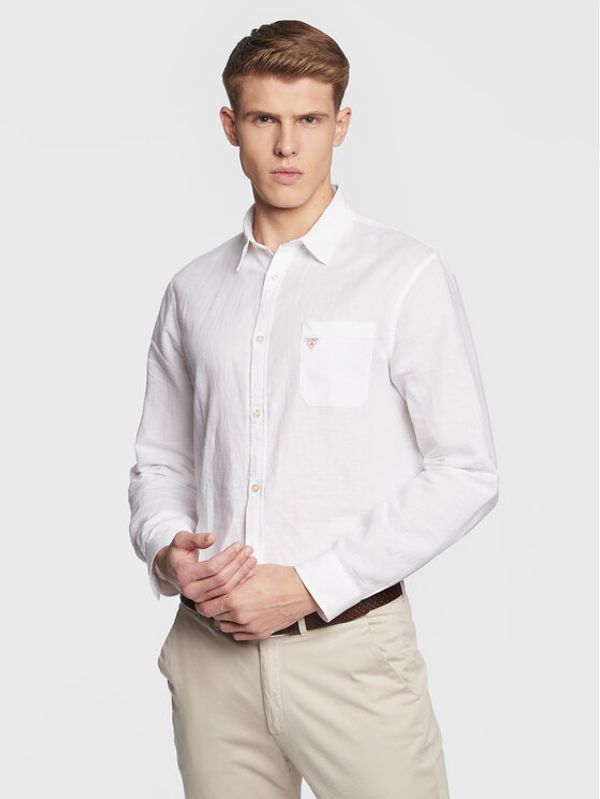Guess Guess Риза Roll-Up F3GH00 WO07S Бял Regular Fit