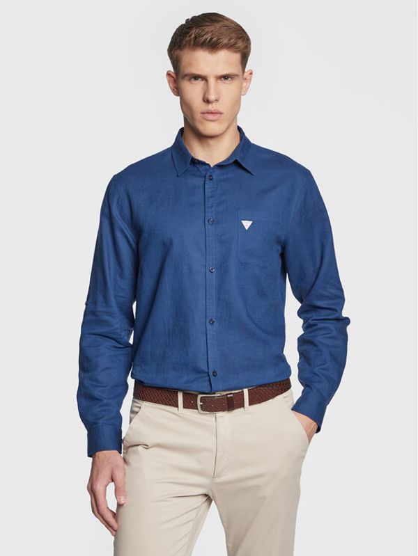 Guess Guess Риза Roll-Up F3GH00 WO07S Син Regular Fit