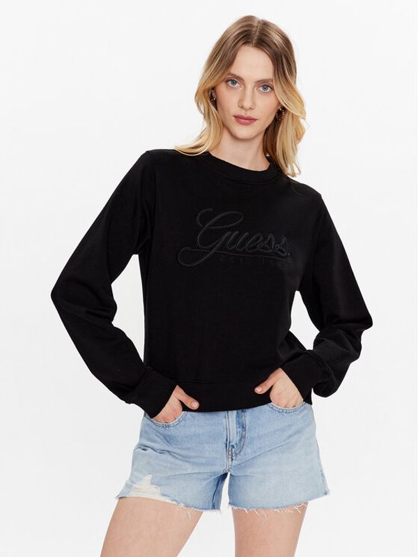 Guess Guess Суитшърт Logo Script W3GQ12 KBK32 Черен Regular Fit