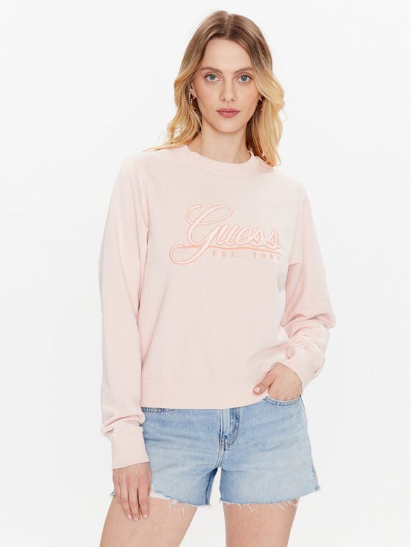 Guess Guess Суитшърт Logo Script W3GQ12 KBK32 Розов Regular Fit