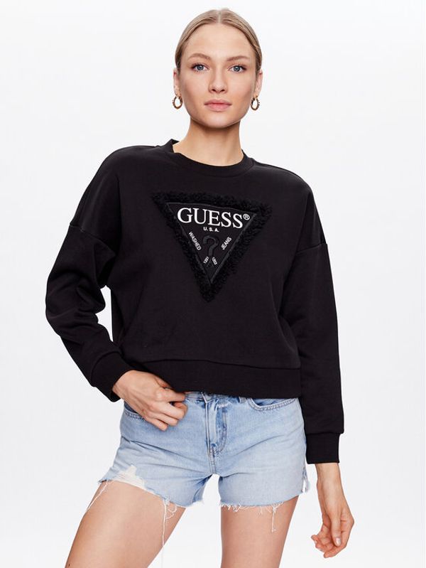 Guess Guess Суитшърт Petal Triangle W3GQ18 KBKM0 Черен Relaxed Fit