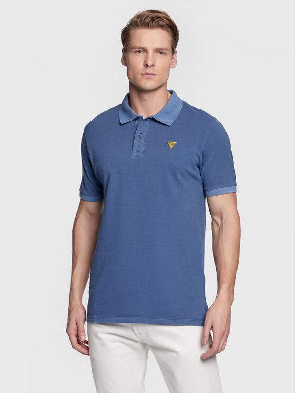 Guess Guess Тениска с яка и копчета F3GP00 K9WF1 Син Regular Fit