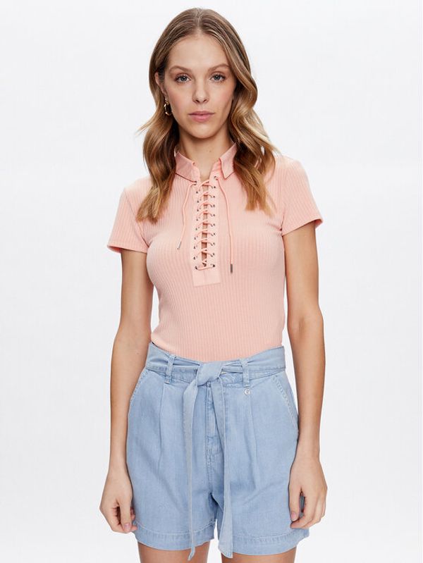 Guess Guess Тениска с яка и копчета Jordan W3GP24 K86Z2 Розов Slim Fit