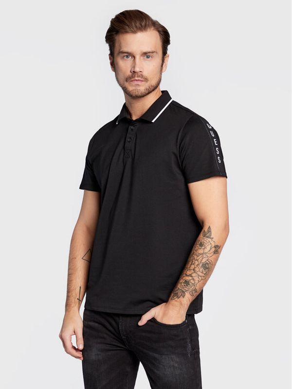 Guess Guess Тениска с яка и копчета M2YP25 KARS0 Черен Slim Fit