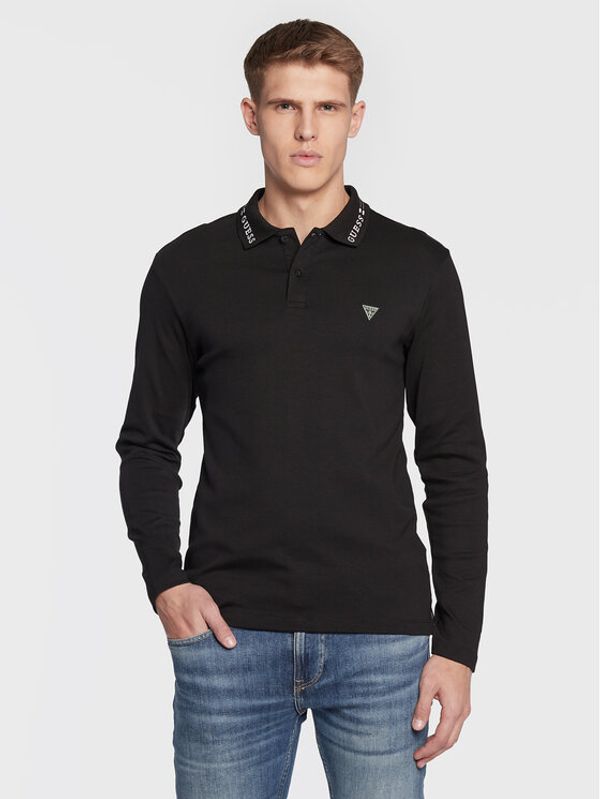Guess Guess Тениска с яка и копчета M3RP36 KBL51 Черен Extra Slim Fit