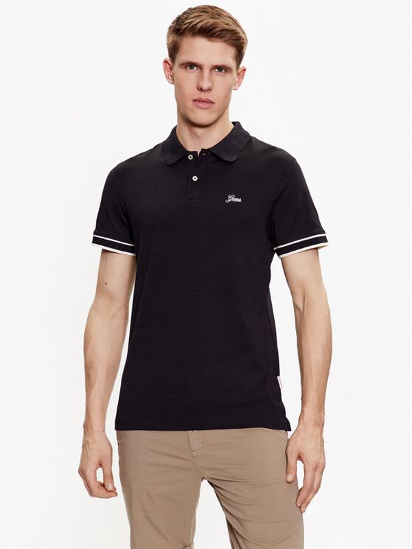Guess Guess Тениска с яка и копчета Oliver M3GP66 KBL51 Черен Slim Fit
