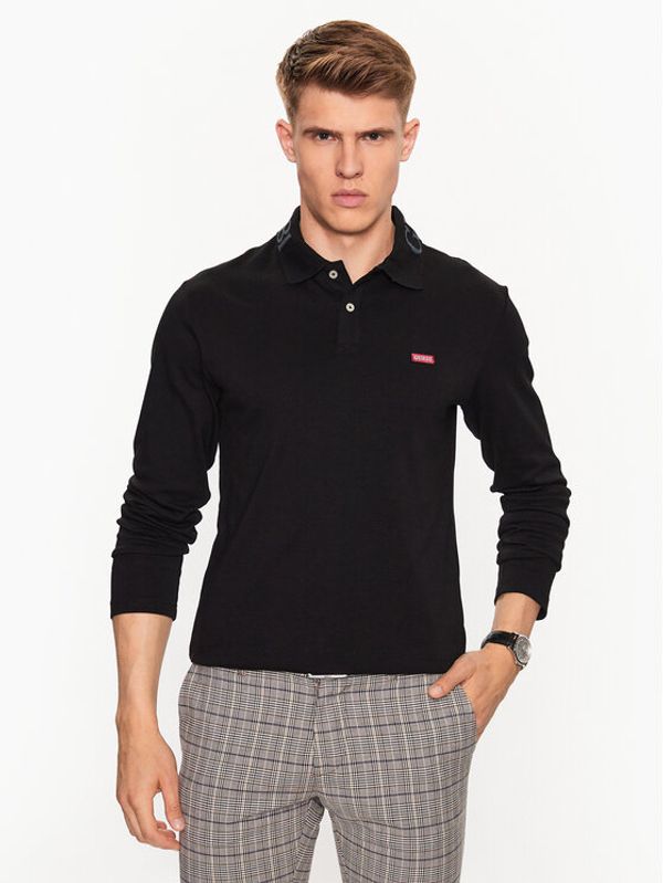 Guess Guess Тениска с яка и копчета Oliver M3YP36 KBL51 Черен Regular Fit