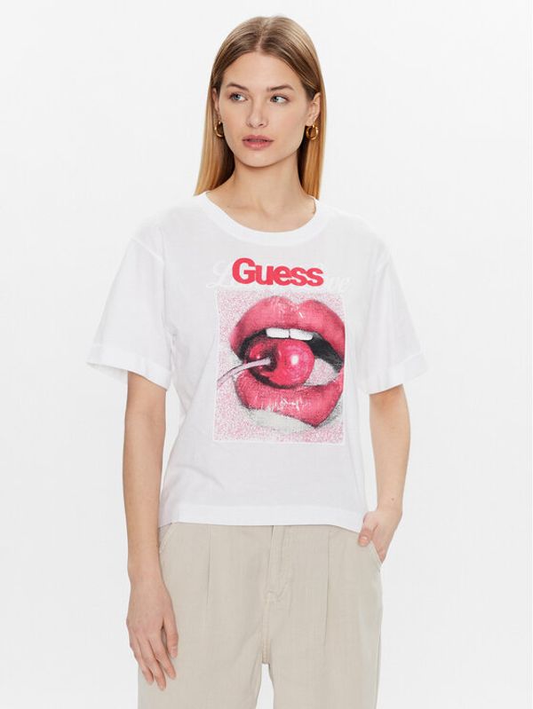 Guess Guess Тишърт Cherry W3GI22 JA914 Бял Boxy Fit