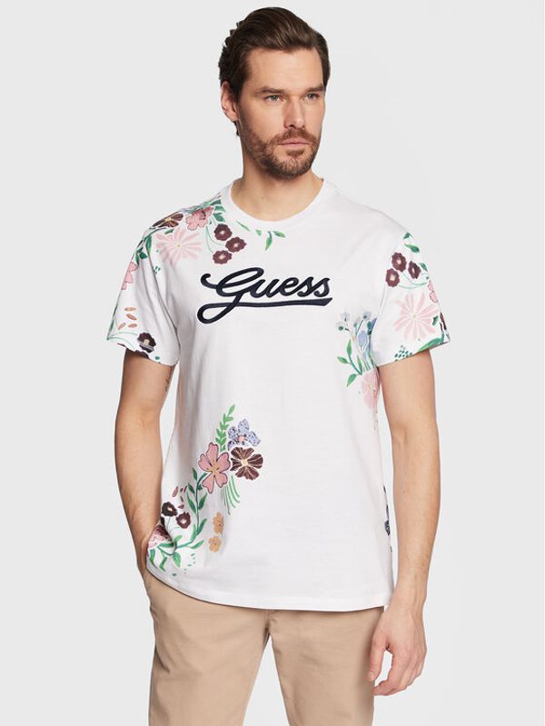 Guess Guess Тишърт Flower Script M3GI07 K8FQ4 Бял Regular Fit