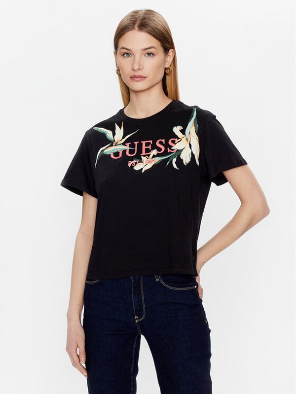 Guess Guess Тишърт Logo Flowers W3GI43 JA914 Черен Boxy Fit
