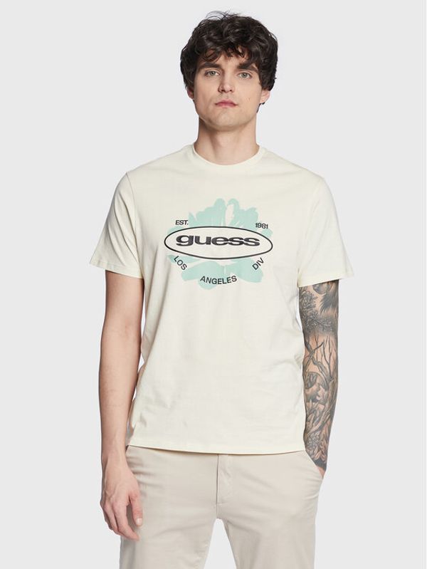 Guess Guess Тишърт Logo M3GI61 K9RM1 Екрю Slim Fit