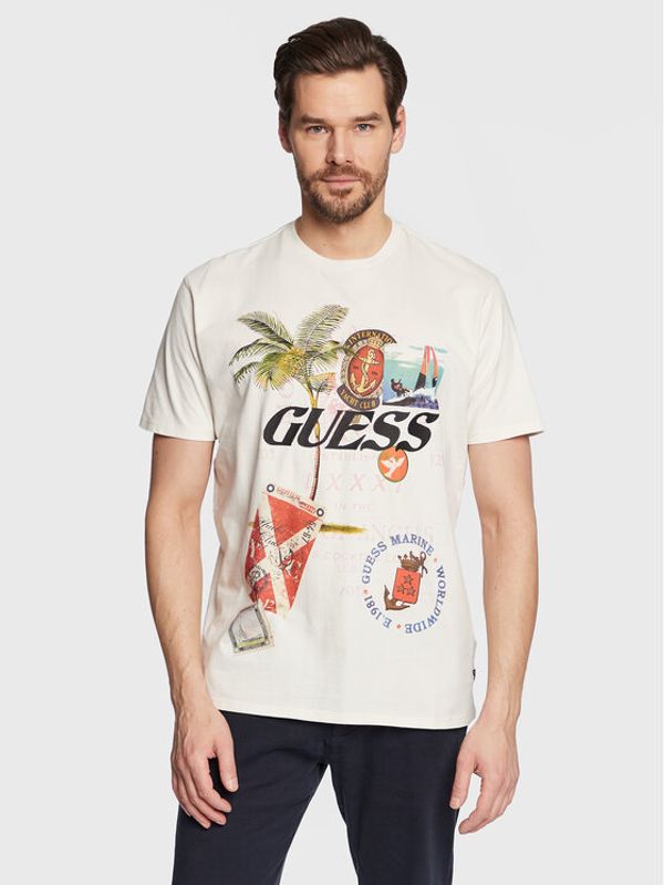 Guess Guess Тишърт Nautical Collage M3GI38 KBDL0 Екрю Regular Fit