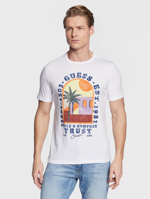 Guess Guess Тишърт Palm Window M3GI10 K6XN4 Бял Slim Fit