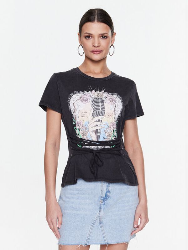 Guess Guess Тишърт Rocker Roses W3RI10 K9RM3 Черен Slim Fit