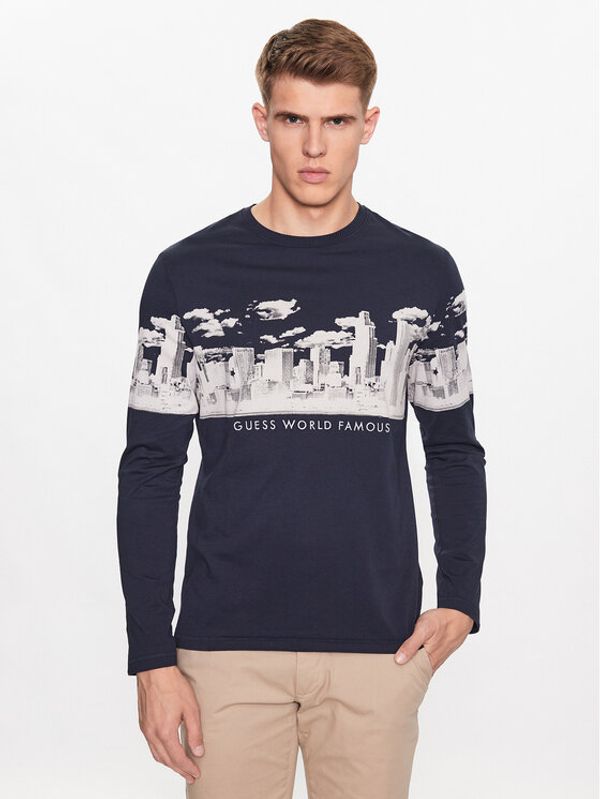 Guess Guess Тишърт Skyline M3YI13 I3Z13 Син Slim Fit