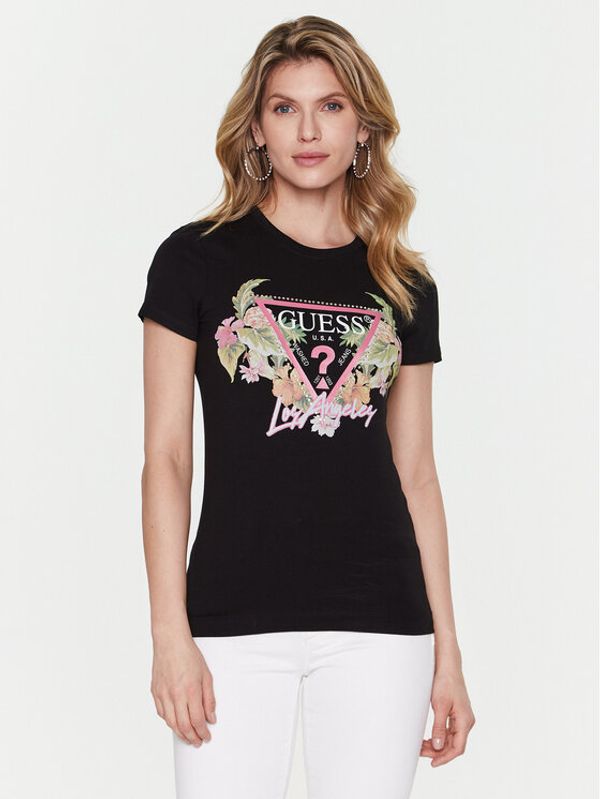 Guess Guess Тишърт Traingle Flowers W3GI41 J1314 Черен Slim Fit