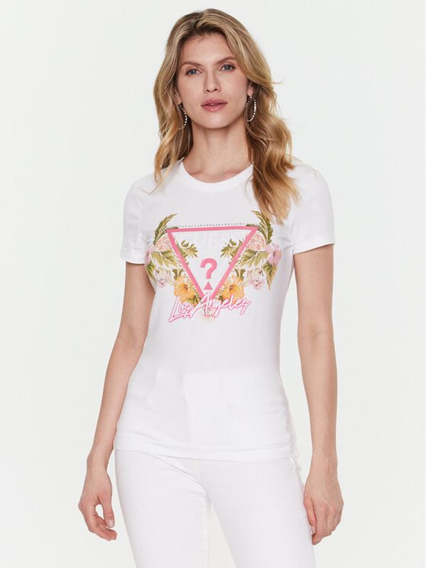 Guess Guess Тишърт Triangle Flowers W3GI41 J1314 Бял Slim Fit