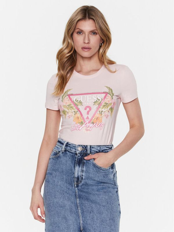 Guess Guess Тишърт Triangle Flowers W3GI41 J1314 Розов Slim Fit