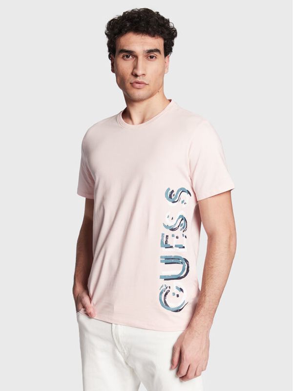 Guess Guess Тишърт Vertical Logo M3GI22 J1314 Розов Slim Fit