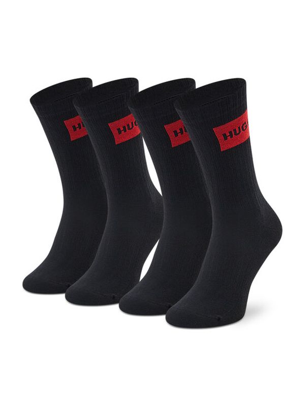 Hugo Hugo Комплект 2 чифта дълги чорапи дамски 2p Qs Rib Label Cc W 50468187 Черен