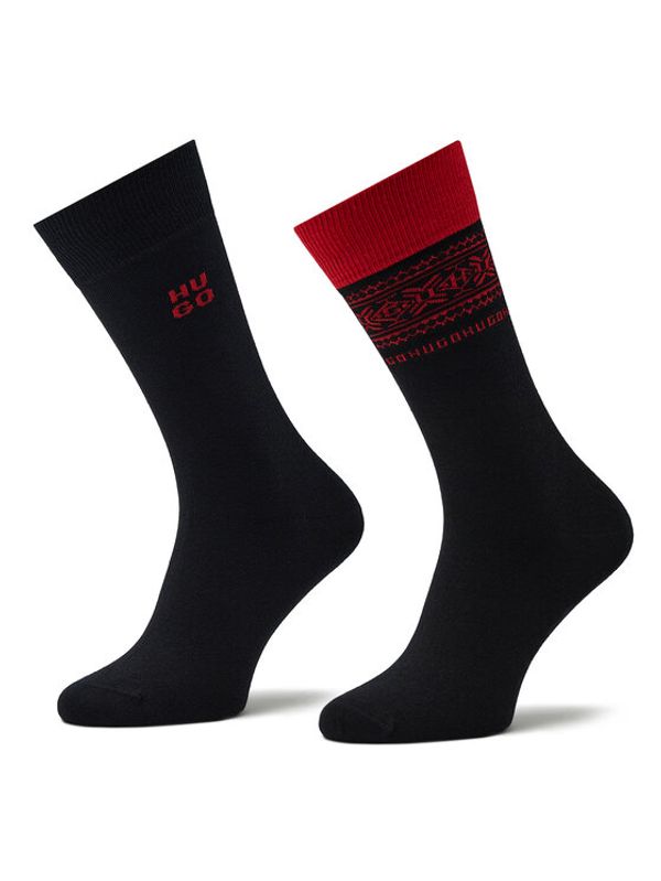 Hugo Hugo Комплект 2 чифта дълги чорапи мъжки 2p Giftset Xmas Cc 50484102 Черен