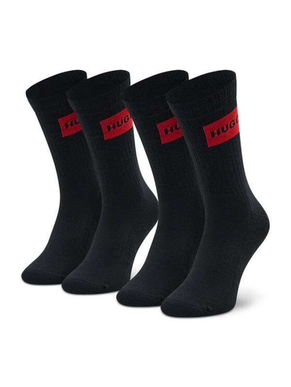 Hugo Hugo Комплект 2 чифта дълги чорапи мъжки Rib Label 50468432 Черен