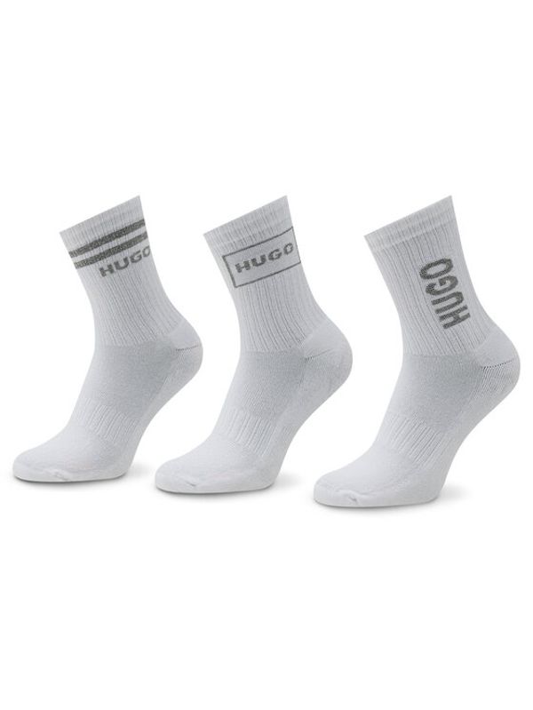 Hugo Hugo Комплект 3 чифта дълги чорапи дамски 3p Qs Rib Logo Cc W 50484149 Бял