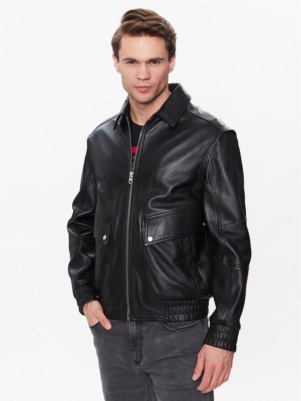 Hugo Hugo Кожено яке 50482754 Черен Regular Fit