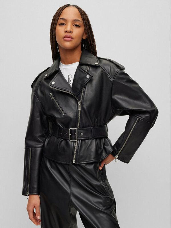 Hugo Hugo Кожено яке 50499786 Черен Relaxed Fit