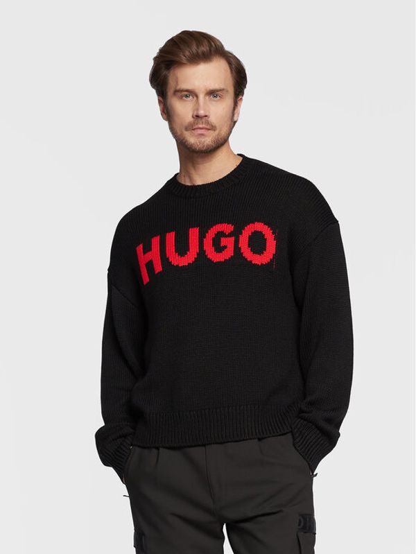 Hugo Hugo Пуловер Slogonon 50475072 Черен Oversize