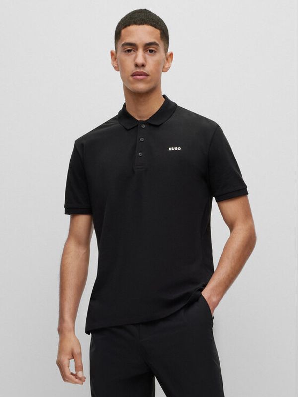 Hugo Hugo Тениска с яка и копчета 50466182 Черен Regular Fit