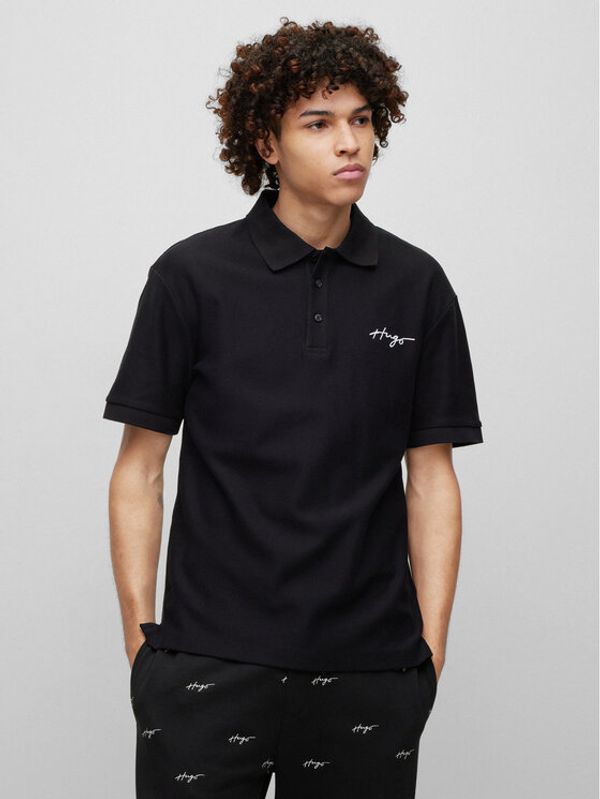 Hugo Hugo Тениска с яка и копчета 50488854 Черен Regular Fit