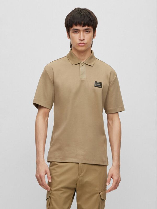 Hugo Hugo Тениска с яка и копчета Dagros 50493036 Бежов Regular Fit