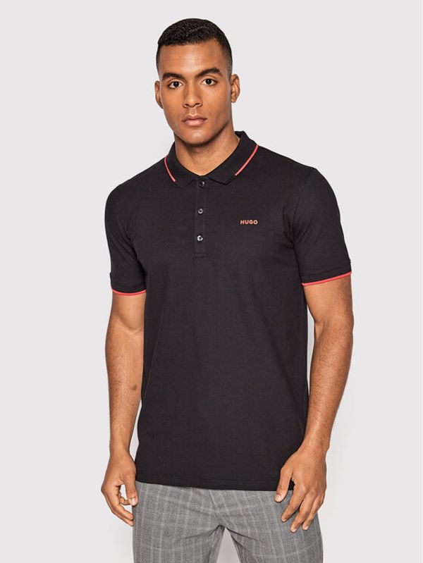 Hugo Hugo Тениска с яка и копчета Dinoso222 50467344 Черен Slim Fit