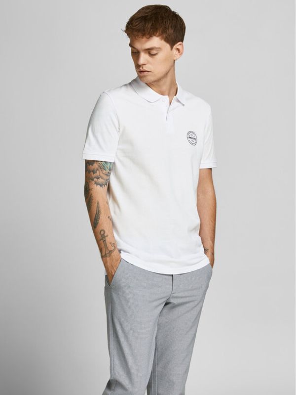 Jack&Jones Jack&Jones Тениска с яка и копчета 12205025 Бял Slim Fit