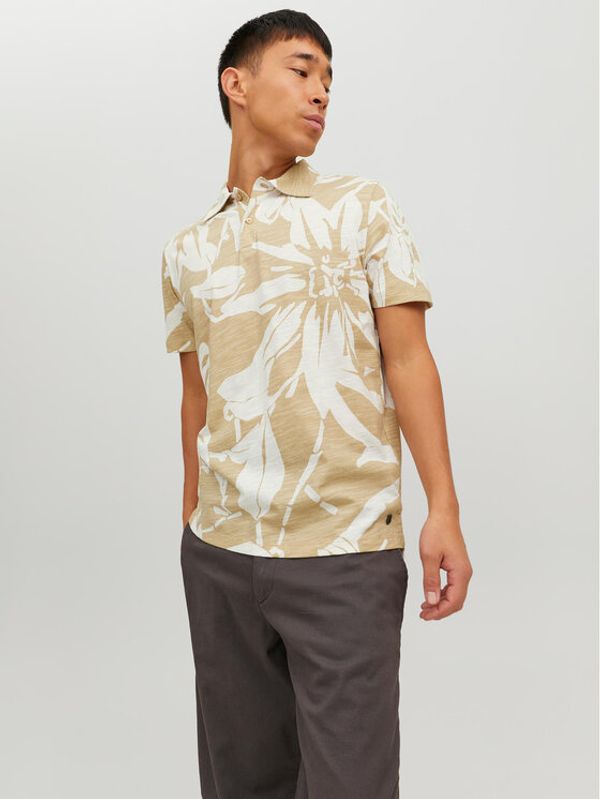 Jack&Jones Jack&Jones Тениска с яка и копчета 12210827 Бежов Regular Fit